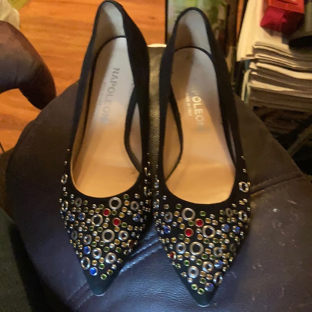 Women’s Napoleoni Black Suede Bejeweled Flats Size 6.  Only worn once!